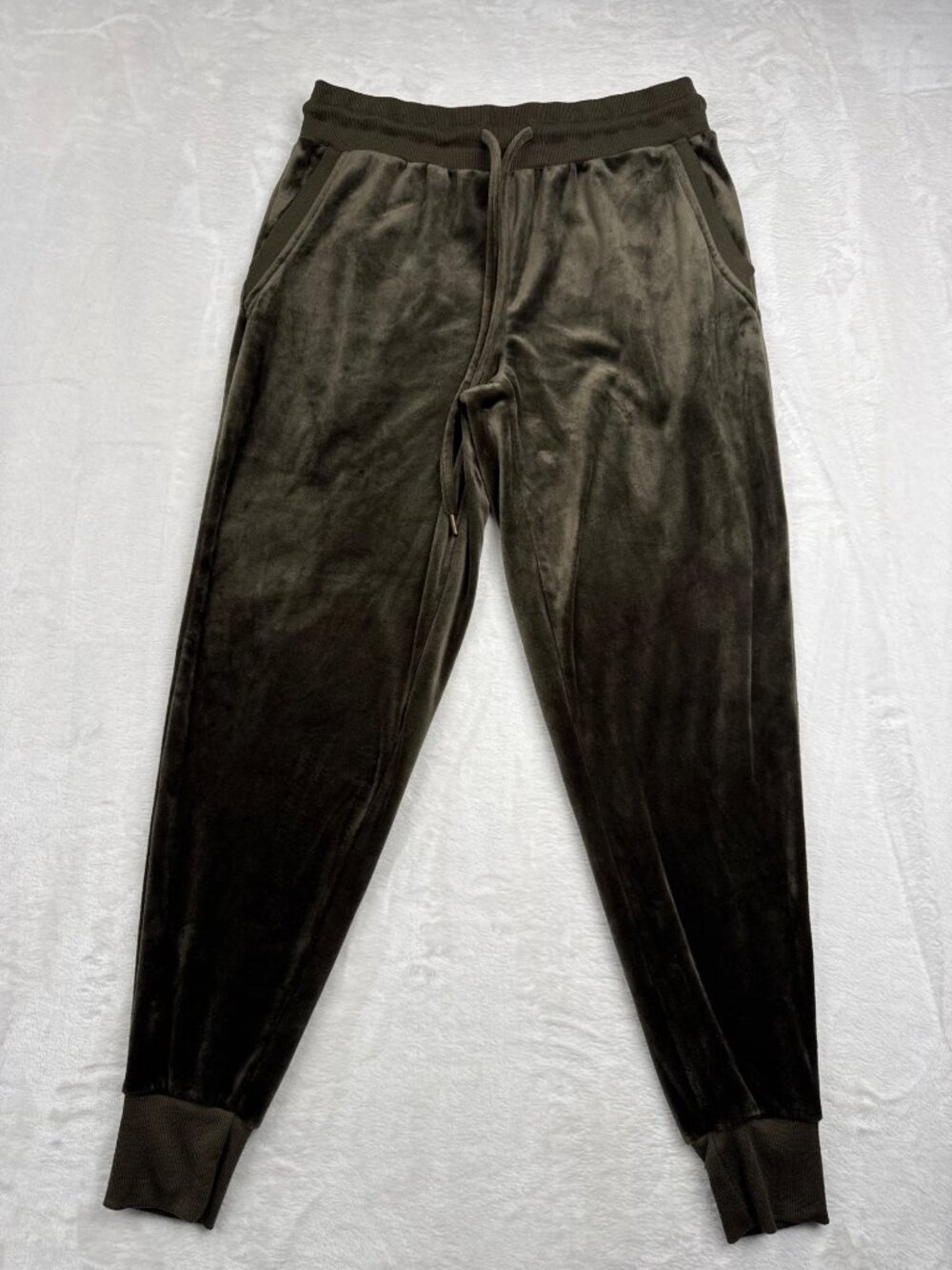 Felina Womens Olive Green Velour Hoodie & Jogger Set Size M Soft Loungewear